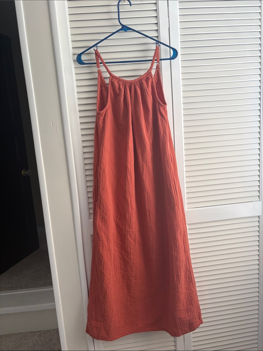 Quince Rust Orange Gathered Neck Maxi Dress NEVER WORN